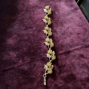 Vintage Gold Tone Yellow Floral Bracelet